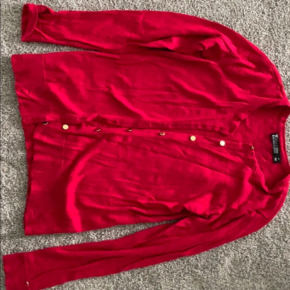 Red cardigan
